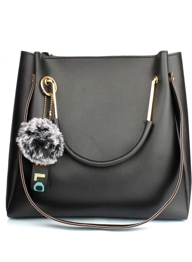 LIKE STYLE Stylish Shoulder Bag with Tassels, Women Top-Handle Handbag with Pompom, Purse for Women (Black) - Image 3